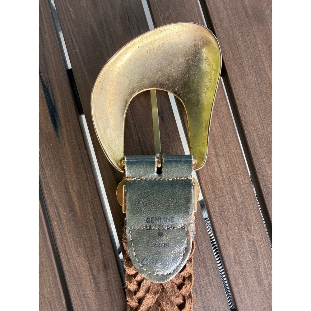 Lady Captiva Metallic Gold Braided Leather Belt Western Engraved Buckle Size M - Picture 5 of 10